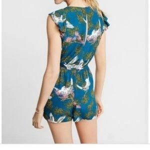 Express Blue Bird Swan Print Ruffle Romper
